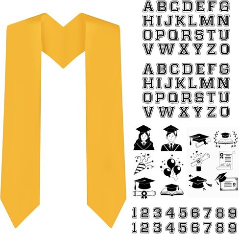 hoyuwak custom graduation stole,31 Inch (62" Total) Satin with DIY Iron-On Letters & Numbers Kit (A-Z, 0-9, Patterns) (Black) in Kuwait