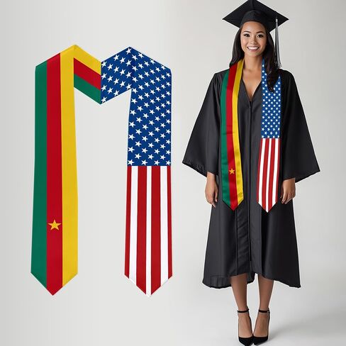 2026 Cameroon Flag and USA Flag Graduation Stole Graduation Sash Class of 2026 Graduation Scarf for International Student (Baccalaureate Gown and Hat Not Included) in Kuwait
