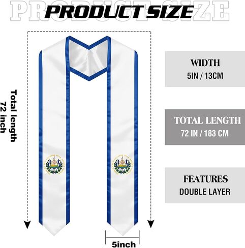 El Salvador Graduation Sash Stole International Study Abroad Unisex Country Flag Graduation Scarf in Kuwait