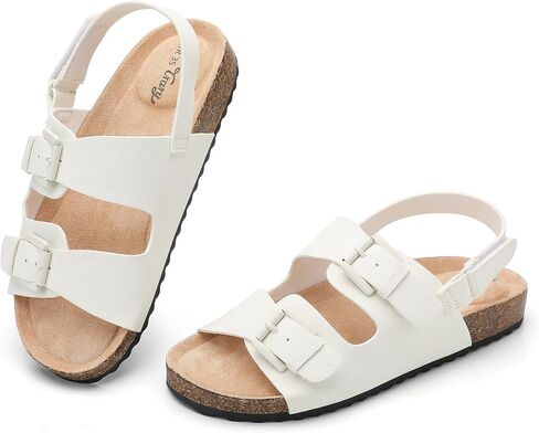 Trary Kids Sandals Boys Girls Adjustable Double Buckle Slides with Back Strap, Memory Foam Cork Footbed Non Slip Summer Sandals for Toddler Little Big Kids in Kuwait