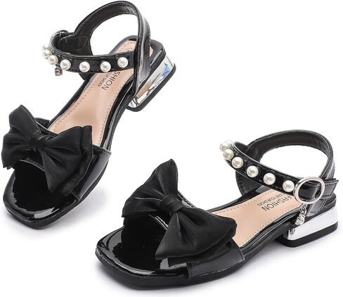 DADAWEN Girls Sandals Low Heels Dress Shoes Ankle Pearls Strap Open Toe Bowknot Princess Sandals Summer Flower Girl Shoes Toddler Little Big Kid in Kuwait