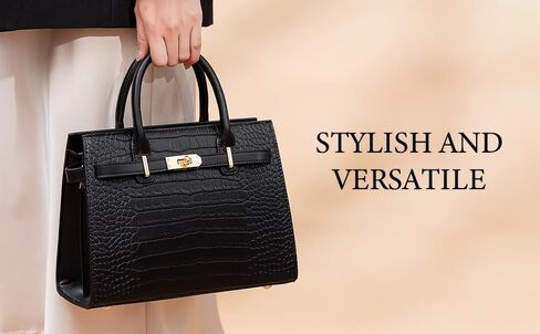 Black Crocodile Patterned Handbags - Premium Faux Leather Embossed Bag Top-Handle Crossbody Bags Suitable for Work and Travel Women's Handbags- Shoulder Clutch with Adjustable Shoulder Strap in Saudi Arabia