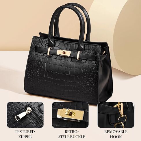 Black Crocodile Patterned Handbags - Premium Faux Leather Embossed Bag Top-Handle Crossbody Bags Suitable for Work and Travel Women's Handbags- Shoulder Clutch with Adjustable Shoulder Strap in Saudi Arabia