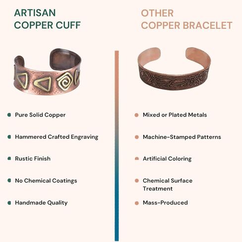 Copper Bracelet for Men & Women – Adult Handmade Copper Cuff Bracelet Jewelry with Brass Geometric Inlays, Adjustable Open Cuff, Tribal Spiral & Triangle Vintage Style Rustic Hammered Finish Artisan Design Gift in Saudi Arabia