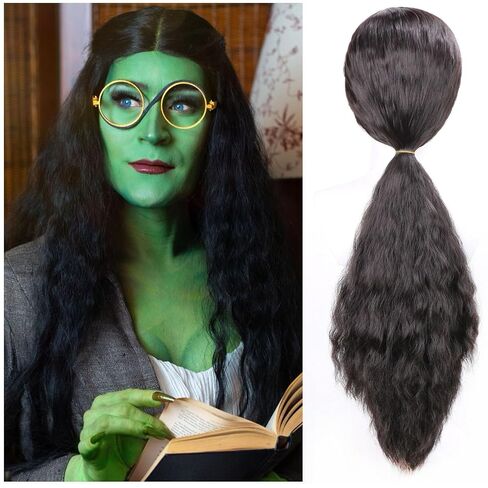 Long Black Curly Wig with Necklace Black Fluffy Anime Princess Wig for Women Heat Resistant Synthetic Hair for Halloween Cosplay Party Costume in Saudi Arabia