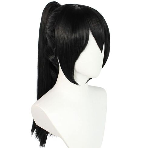 Long Black Ponytail Wig with Bangs for Women Peluca Negra Straight Black Ponytail Wig Synthetic Wigs Anime Detachable Clip-on Ponytait Black Cosplay Wigs for Halloween Costume Party+Hair Cap in Kuwait