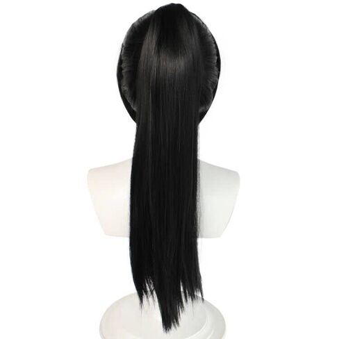 Long Black Ponytail Wig with Bangs for Women Peluca Negra Straight Black Ponytail Wig Synthetic Wigs Anime Detachable Clip-on Ponytait Black Cosplay Wigs for Halloween Costume Party+Hair Cap in Kuwait