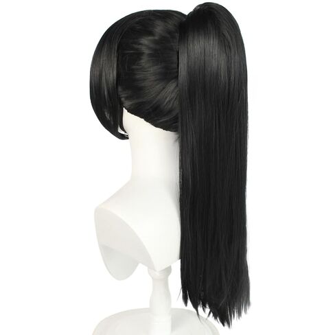 Long Black Ponytail Wig with Bangs for Women Peluca Negra Straight Black Ponytail Wig Synthetic Wigs Anime Detachable Clip-on Ponytait Black Cosplay Wigs for Halloween Costume Party+Hair Cap in Kuwait