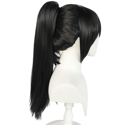 Long Black Ponytail Wig with Bangs for Women Peluca Negra Straight Black Ponytail Wig Synthetic Wigs Anime Detachable Clip-on Ponytait Black Cosplay Wigs for Halloween Costume Party+Hair Cap in Kuwait