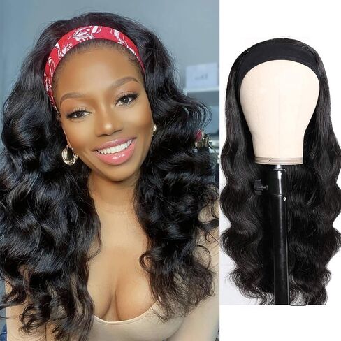 Headband Wig Human Hair Body Wave Headband Wigs for Black Women human hair glueless Wear and Go Glueless Wig 100% Brazilian Virgin Human Hair Headband wig 150% Density (12inch) in Kuwait
