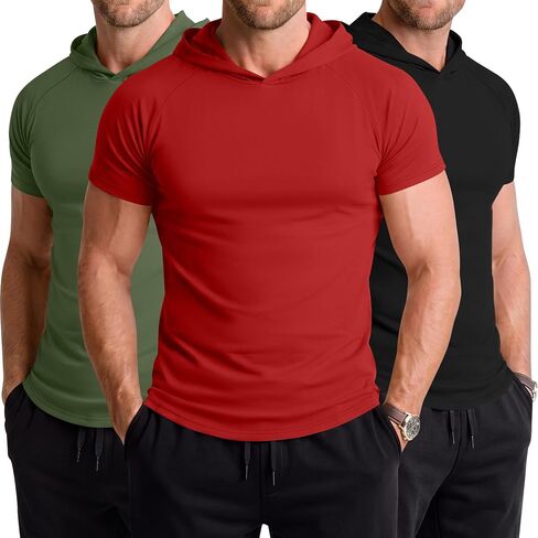Neer 3 Pack للرجال كم قصير هوديي تجريب الصالة الرياضية سليم صالح مقنع تي شيرت العضلات الرياضية بلوزات خفيفة الوزن عادية in Kuwait
