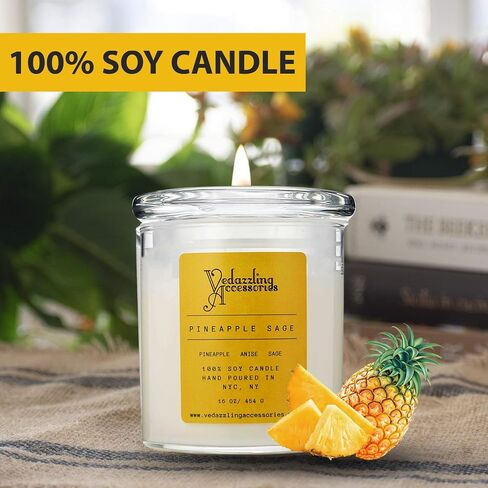Premium Pineapple Sage Soy Wax Candle - 17 oz Handpoured, Dual Wick, 50 Hour Burn Time, Aromatic Eco-Friendly Candle in Saudi Arabia