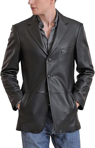 BGSD Men Leroy 3-Button Lambskin Leather Blazer Sport Coat Jacket (Also available in Big and Tall and Short) in Kuwait