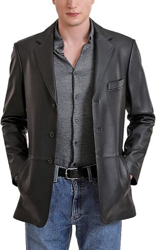 BGSD Men Leroy 3-Button Lambskin Leather Blazer Sport Coat Jacket (Also available in Big and Tall and Short) in Kuwait