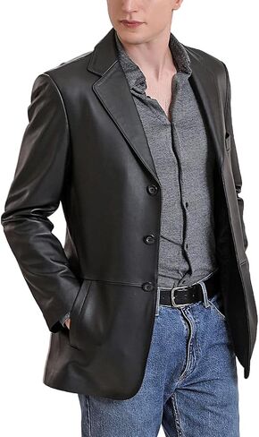 BGSD Men Leroy 3-Button Lambskin Leather Blazer Sport Coat Jacket (Also available in Big and Tall and Short) in Kuwait