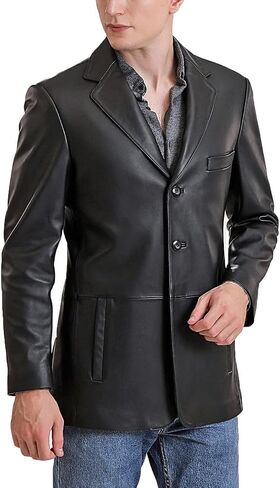 BGSD Men Leroy 3-Button Lambskin Leather Blazer Sport Coat Jacket (Also available in Big and Tall and Short) in Kuwait