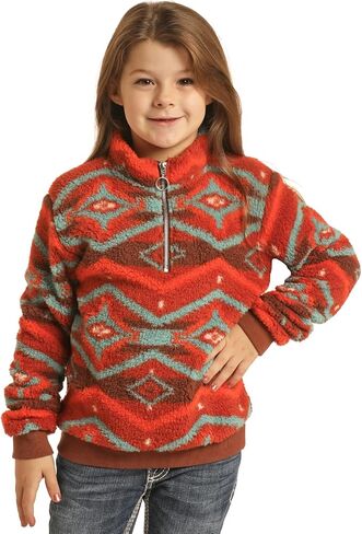 Kid's Orange Aztec Sherpa Pullover by Rock & Roll Cowgirl in Kuwait