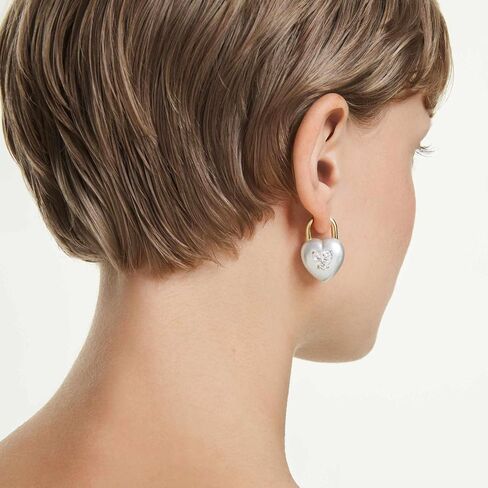 Swarovski Idyllia drop earrings, Mixed cuts, Heart, White, Gold-tone plated in Kuwait