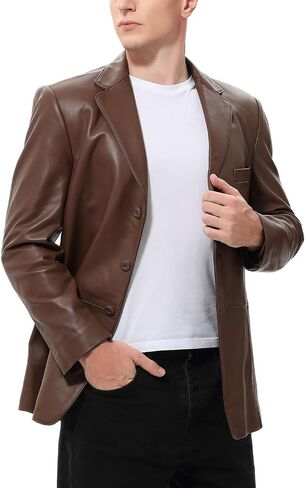 BGSD Men Leroy 3-Button Lambskin Leather Blazer Sport Coat Jacket (Also available in Big and Tall and Short) in Kuwait