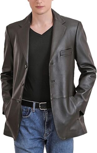 BGSD Men Leroy 3-Button Lambskin Leather Blazer Sport Coat Jacket (Also available in Big and Tall and Short) in Kuwait