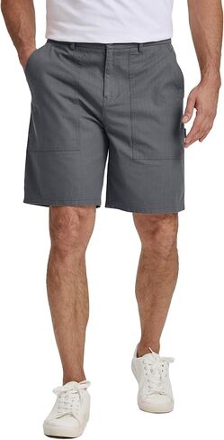 JMIERR Men's Cotton Carpenter Work Shorts - Button & Elastic Waist, Multi-Pocket Casual Shorts in Kuwait