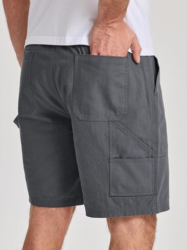 JMIERR Men's Cotton Carpenter Work Shorts - Button & Elastic Waist, Multi-Pocket Casual Shorts in Kuwait