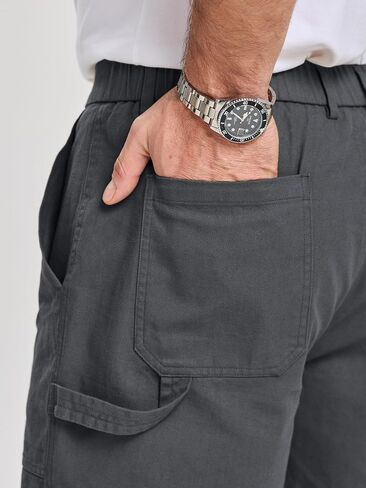 JMIERR Men's Cotton Carpenter Work Shorts - Button & Elastic Waist, Multi-Pocket Casual Shorts in Kuwait