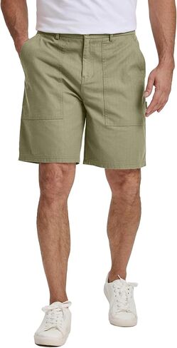 JMIERR Men's Cotton Carpenter Work Shorts - Button & Elastic Waist, Multi-Pocket Casual Shorts in Kuwait