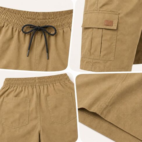 Mens Cargo Shorts Elastic Waist Drawstring Lightweight Casual Bottoms Multi Pocket in Kuwait