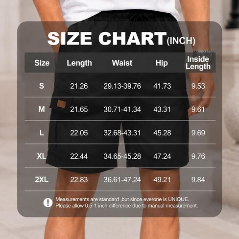 Mens Cargo Shorts Elastic Waist Drawstring Lightweight Casual Bottoms Multi Pocket in Kuwait