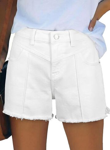 Astylish Women's High Waisted Denim Shorts Frayed Raw Hem Distressed Jean Shorts Stretchy Casual Summer Shorts in Kuwait