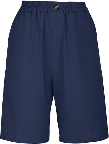 TANGNADE Bermuda Shorts for Women Knee Length Summer Elastic Waist Wide Leg Casual Beach Linen Long Shorts with Pockets in Kuwait