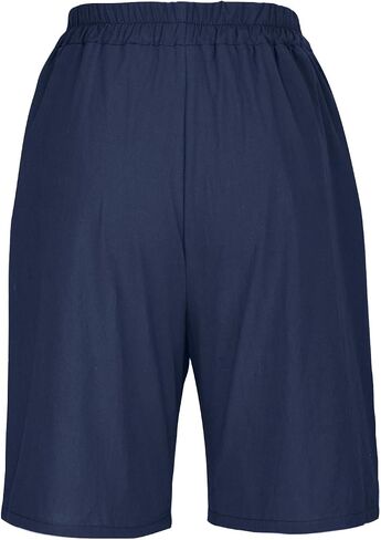 TANGNADE Bermuda Shorts for Women Knee Length Summer Elastic Waist Wide Leg Casual Beach Linen Long Shorts with Pockets in Kuwait