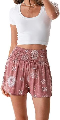 Lotus and Luna Flowy Beach High Elastic Waisted Boho Shorts in Saudi Arabia