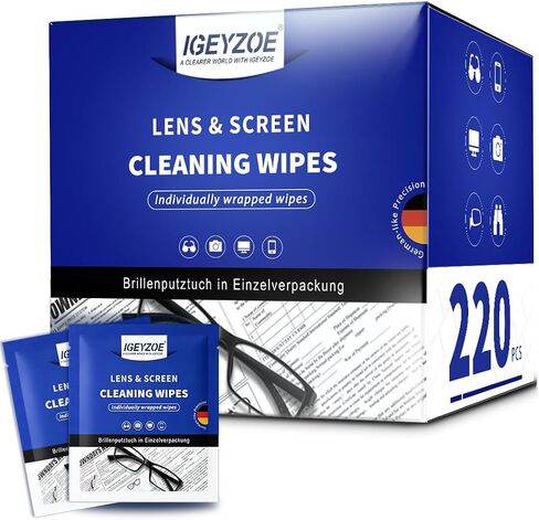 220 PCS Lens Clean Wipes for Eyeglasses, Pre-moistened Cleaning Wipes, Individually Wrapped Scratch-Free Streak-Free Formula for Sunglasses Camera Lens Goggles, Portable Optical Wipes in Saudi Arabia