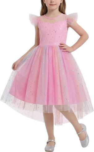 IBTOM CASTLE Girls Tulle Dress Ruffle Sleeve Floral Embroidery Star Sequins Tutu Dresses Birthday Wedding Party Formal Outfit in Kuwait