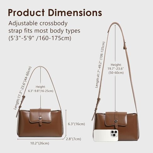 Leather Shoulder Bag, Small Crossbody Bags for Women Cute Handbags with Adjustable Strap | Genuine Leather in Saudi Arabia