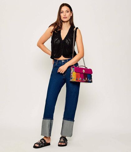 KURT GEIGER LONDON Kensington Leather Fringe Shoulder Bag | Double chain strap in Saudi Arabia