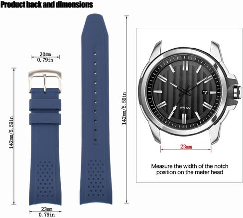 23mm Silicone Replacement Band Compatible with Citizen Men's Eco-Drive Weekender Strap AW1150-07E AW1158-05L Blue Rubber Curved End Diver Bracelet in Kuwait
