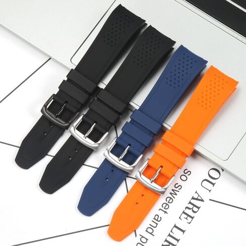 23mm Silicone Replacement Band Compatible with Citizen Men's Eco-Drive Weekender Strap AW1150-07E AW1158-05L Blue Rubber Curved End Diver Bracelet in Kuwait