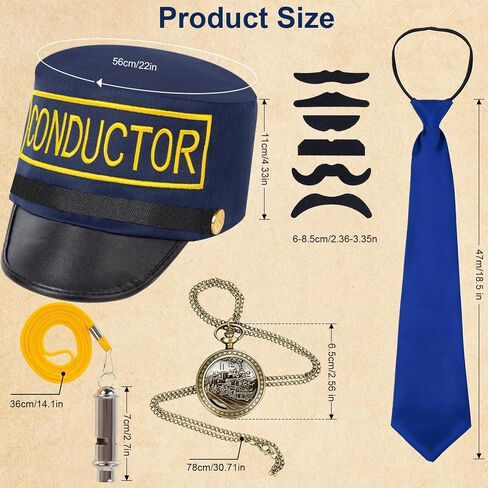 Train Conductor Costume Set with Conductor Hat Pocket Watch Whistle Mustaches,Christmas Express Costume Accessories for Adults/Kids Party Dress Up in Saudi Arabia