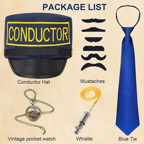 Train Conductor Costume Set with Conductor Hat Pocket Watch Whistle Mustaches,Christmas Express Costume Accessories for Adults/Kids Party Dress Up in Saudi Arabia
