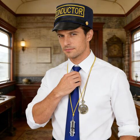 Train Conductor Costume Set with Conductor Hat Pocket Watch Whistle Mustaches,Christmas Express Costume Accessories for Adults/Kids Party Dress Up in Saudi Arabia
