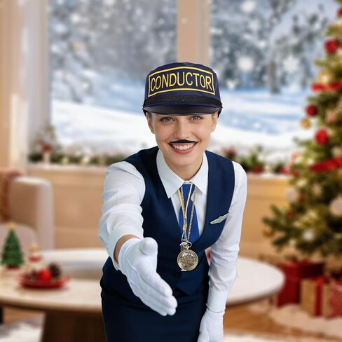 Train Conductor Costume Set with Conductor Hat Pocket Watch Whistle Mustaches,Christmas Express Costume Accessories for Adults/Kids Party Dress Up in Saudi Arabia