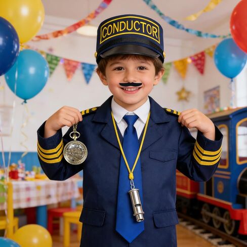 Train Conductor Costume Set with Conductor Hat Pocket Watch Whistle Mustaches,Christmas Express Costume Accessories for Adults/Kids Party Dress Up in Saudi Arabia