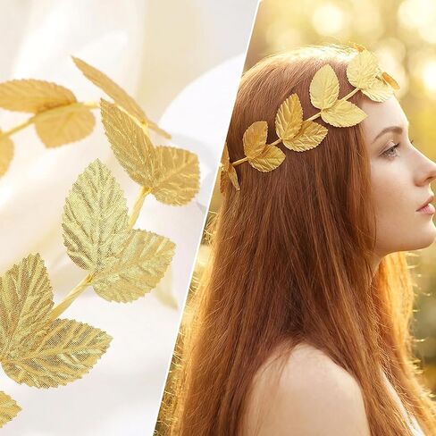25 Pcs Gold Laurel Crown Wreath, Greek Leaf Headband Roman Goddess Costume Headpiece for Women Men Toga Party Halloween Cosplay Wedding Decorations in Kuwait