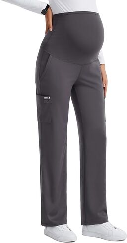 Women's Maternity Scrub Pants with 6 Pockets, 4-Way Stretchy Straight Leg Pregnancy Workwear Pant in Saudi Arabia