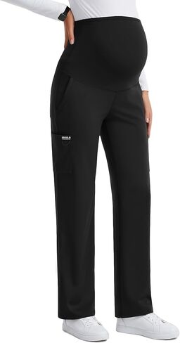 Women's Maternity Scrub Pants with 6 Pockets, 4-Way Stretchy Straight Leg Pregnancy Workwear Pant in Saudi Arabia