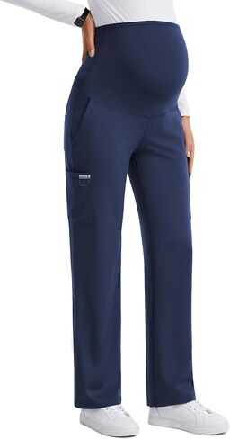 Women's Maternity Scrub Pants with 6 Pockets, 4-Way Stretchy Straight Leg Pregnancy Workwear Pant in Saudi Arabia