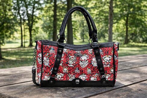 ED HARDY Women's Leopard Skull Satchel Handbag with Top Handles & Detachable White Crossbody Strap (Red Skull Print) in Kuwait